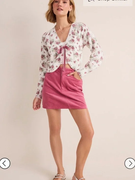 Francesca's Floral Ribbon Tie Cardigan Small Ivory Mauve Cottagecore NWT - Picture 2 of 15